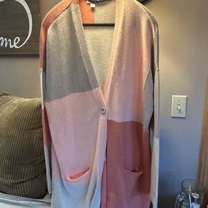 J. Jill Peach and Gray Cardigan Sweater V-Neck
